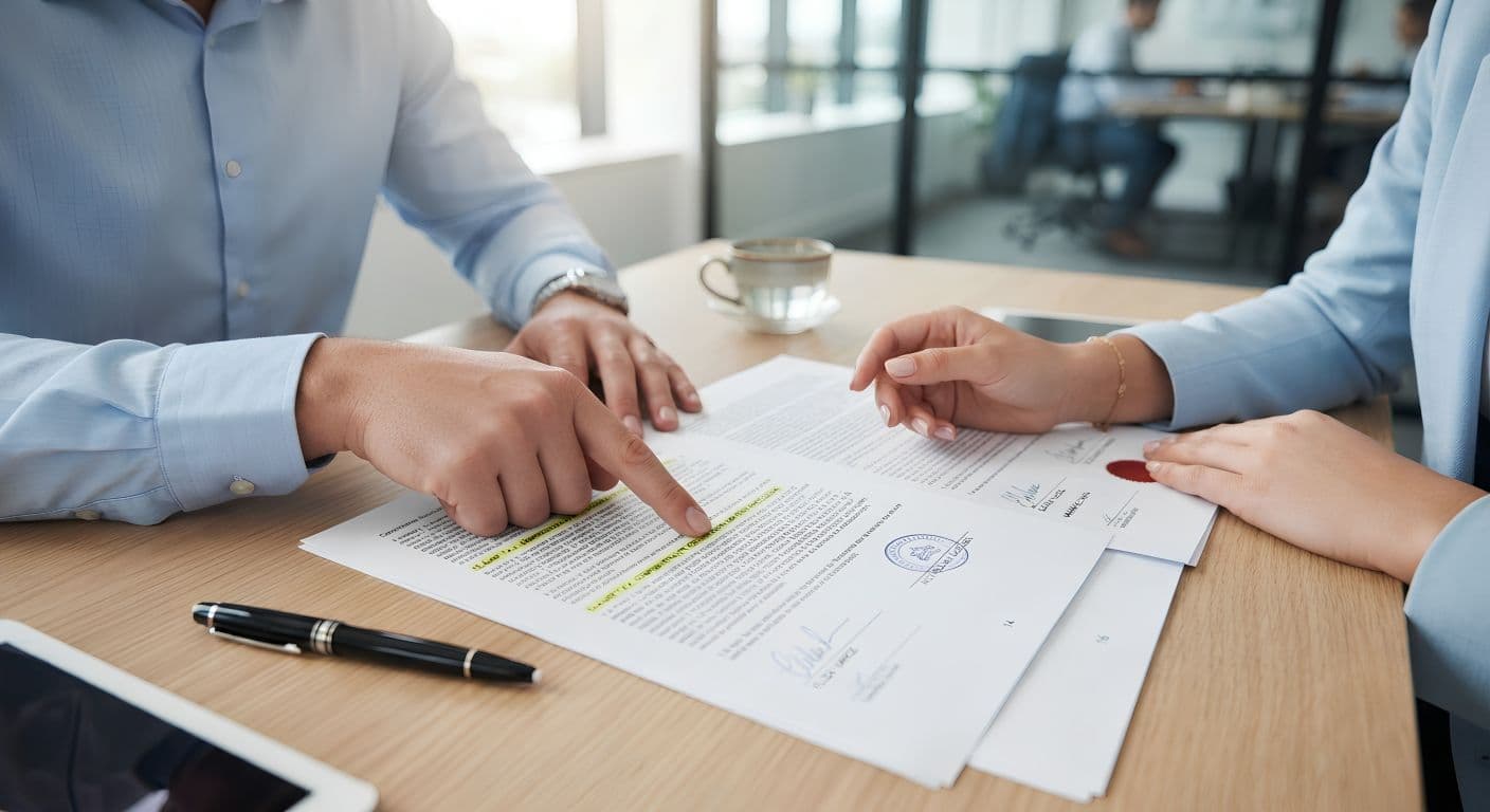 Professionals reviewing and signing a Bahrain company constitutional document